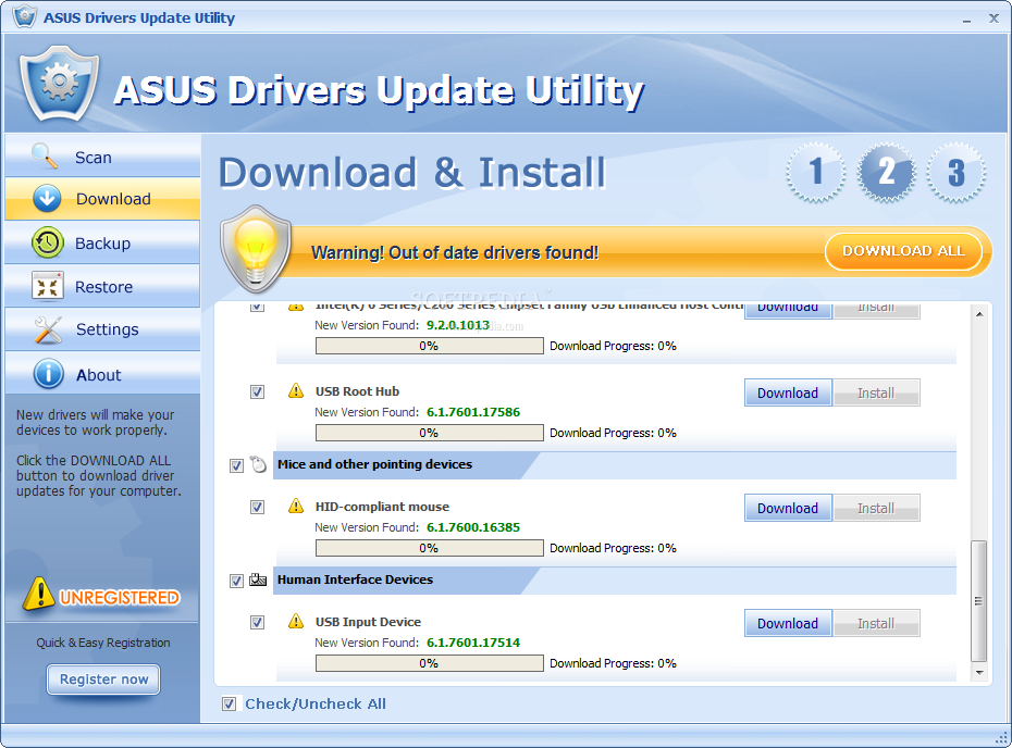 ASUS Drivers Update Utility  This window enables you to choose which 