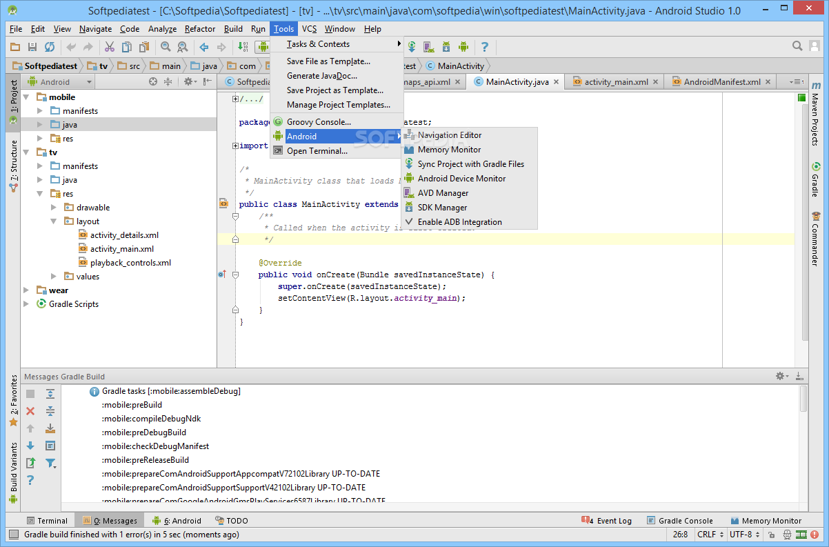 Android Studio - Extra Android tools let you open the navigation ...
