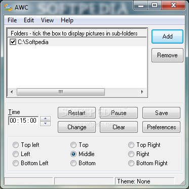 Automatic Wallpaper Changer screenshot 2 - The main window of the application allows you to select the folders that contain your images.
