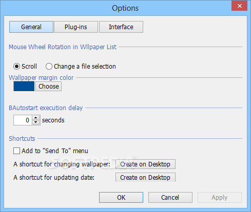Bgcall screenshot 2 - From the Options window, you can easily set the wallpaper margin color and the autostart execution delay.