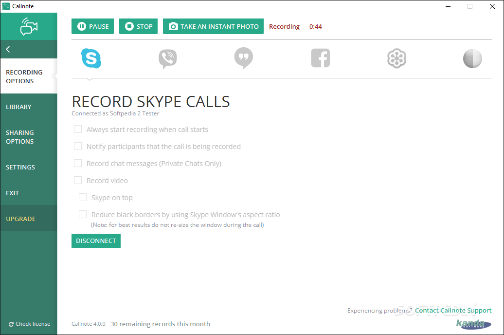 Callnote Premium screenshot 1 - By using Callnote Premium you are able to record Skype calls, then send them to your Dropbox or Evernote account