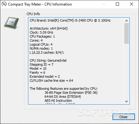 Compact Tray Meter screenshot 2 - In this window you will be able to view your current CPU info.