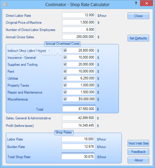 Costimator shop rate calculator 11.0.251.0