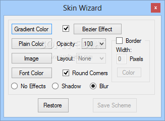 X Sticky Notes Lite (formerly Digital Sticky Notes Lite) screenshot 3 - The Skin Wizard window enables you to change the gradient color, select a background image and change the opacity effect