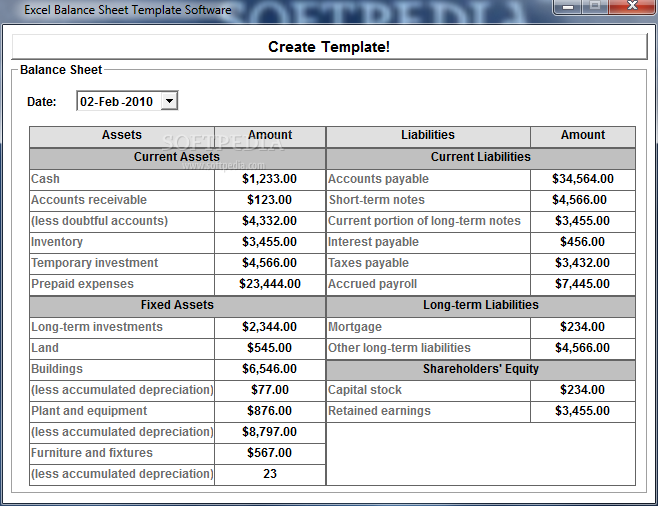 business balance sheet template. Excel Balance Sheet Template