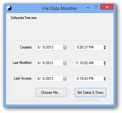 File Data Modifier screenshot 1 - The main window of File Data Modifier enables you to choose the desired dates and times.