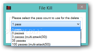 File Kill screenshot 2 - The main window of File Kill allows users to select the pass count for the deletion process.