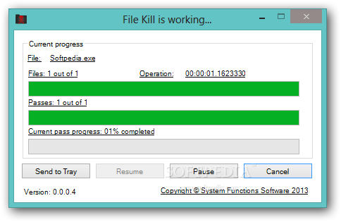 File Kill screenshot 3 - File Kill deletes the selected files while displaying a progress bar.