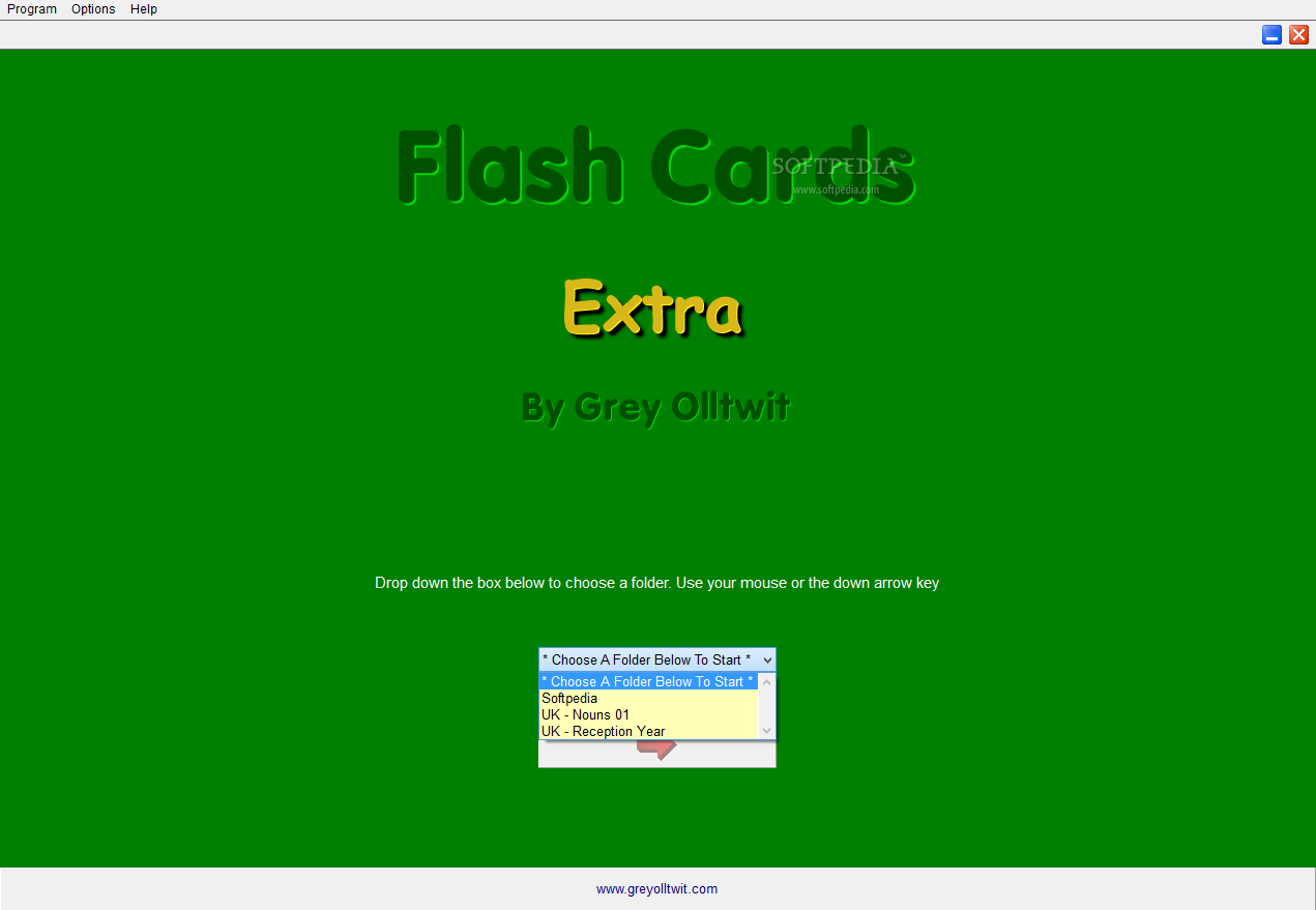 Flash Cards Extra screenshot 1 - The main window of Flash Cards Extra allows you to choose one of the flash card folders