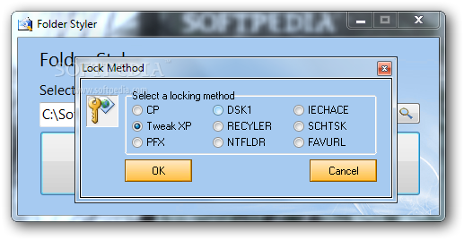 Folder Styler screenshot 2 - You will be able to select the locking method that will be used to protect your folder.