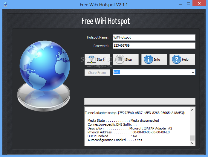 Free WiFi Hotspot screenshot 1 - With the help of Free WiFi Hotspot you have the possibility to share your wireless internet connection with your friends, families and coworkers