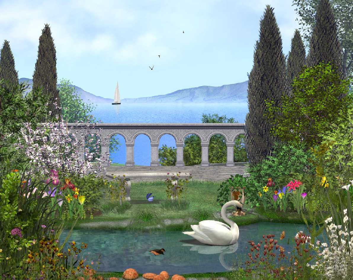 "The Garden Animated Wallpaper displaying a beautiful garden with a myriad 