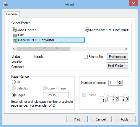 Genius PDF Converter screenshot 1 - Genius PDF Converter is a simple application functioning as a virtual printer, allowing you to convert your files to PDF