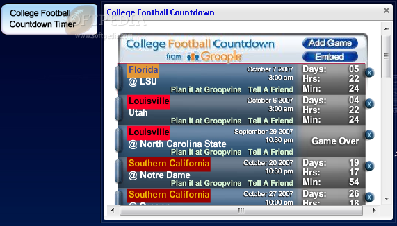 GroopleѧԺ򵹼ʱȸС1.0.0.0_Groople College Football Countdown Google Gadget 1.0.0.0