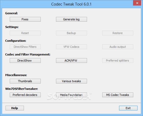 K-Lite Codec Tweak Tool screenshot 1 - Codec Tweak Tool was designed to scan your system for broken filters and remove the ones that were found.