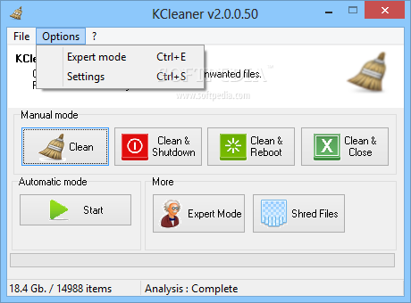 KCleaner screenshot 4 - You can access this window when you want to change the deletion method or the interface language