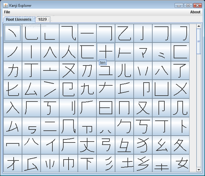 The main window of Kanji Explorer enables you to start you exploration in