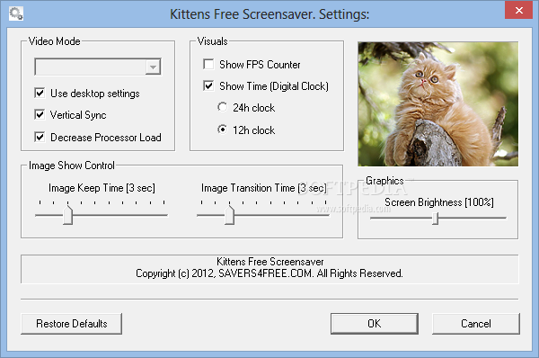Kittens Free Screensaver screenshot 2 - Users will be able to quickly and easily customize the screensaver in order to match their very own preferences