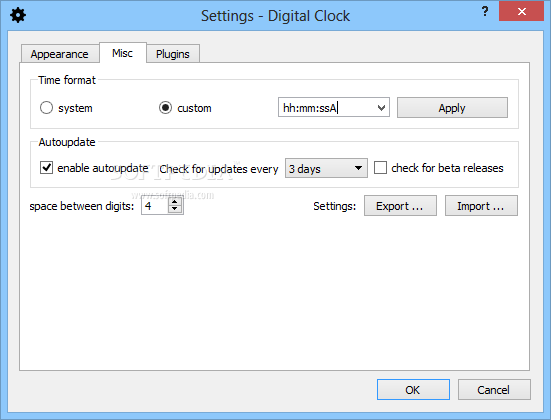 Digital Clock screenshot 3 - Use the plugin section of the program to customize the clock further more.