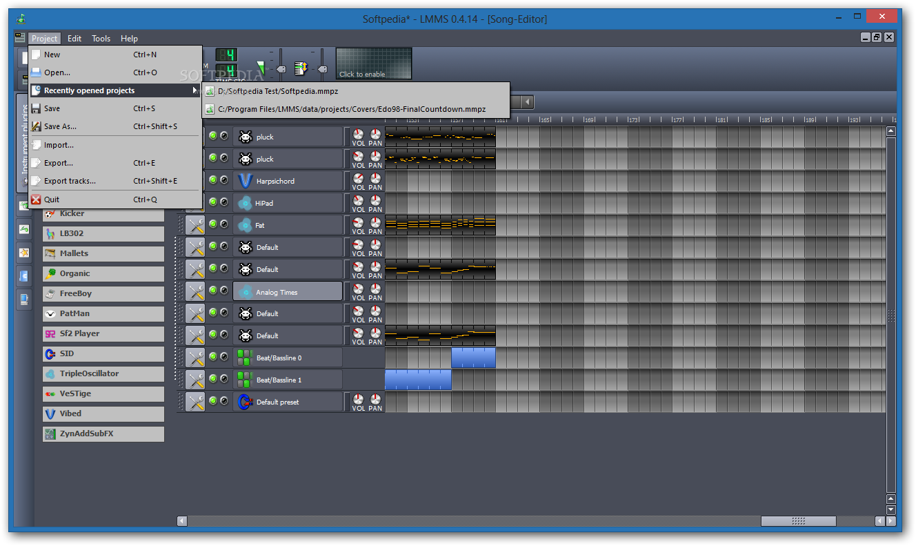 LMMS (Linux MultiMedia Studio) screenshot 3 - Users will be able to access options such as Amplifier, Auto phaser, AutoWah, Cabinet or Chorus within the LADSPA Plugin Browser window