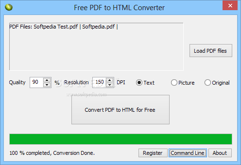 Free PDF to HTML Converter screenshot 1 - In the main window of Free PDF to HTML Converter, you can load the PDF documents you want to turn into HTML files
