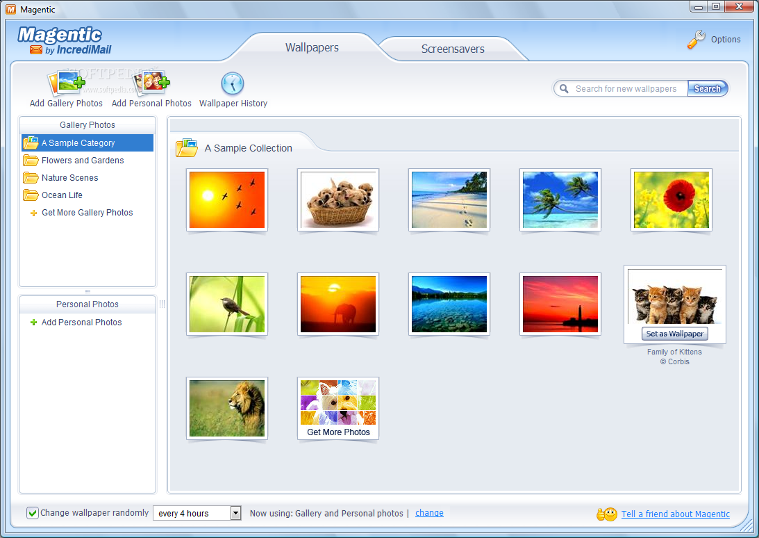 "Magentic's main window shows the Wallpapers tab, that allows you to choose
