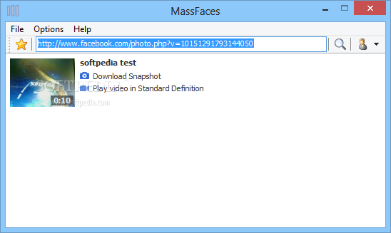 MassFaces screenshot 1 - The main window of MassFaces enables you to paste the URL of the Facebook video you want to download