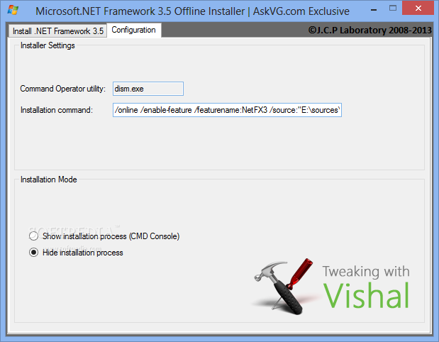 Microsoft.NET Framework 3.5 Offline Installer - The Configuration tab ...