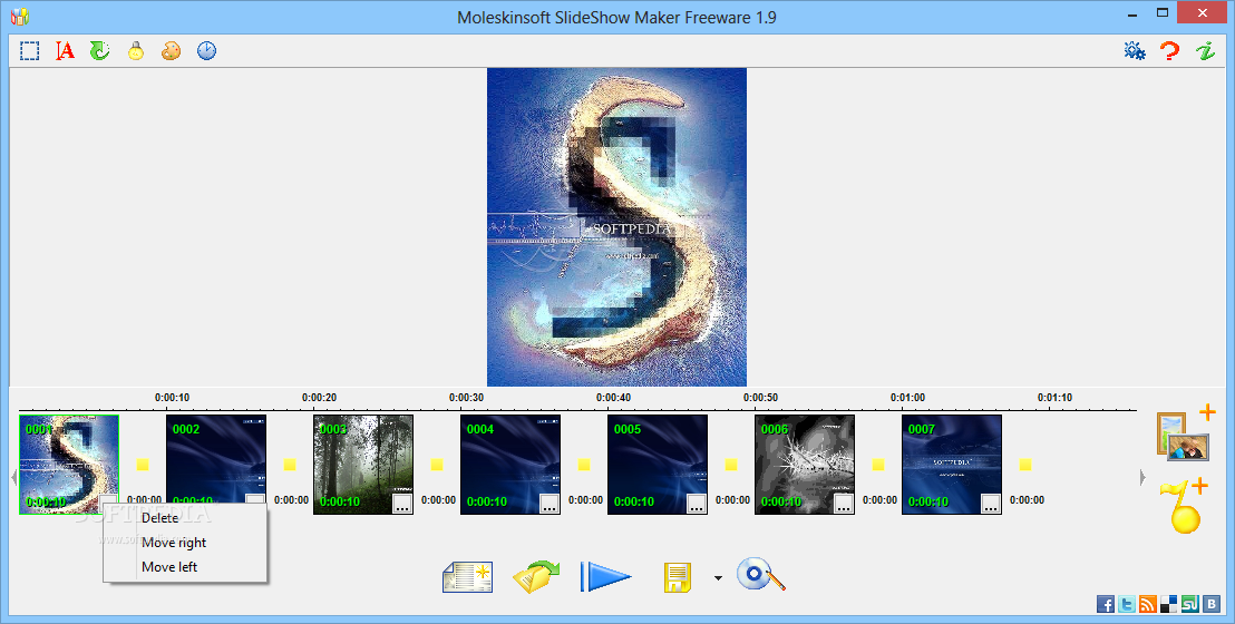 Moleskinsoft SlideShow Maker screenshot 1 - This is the main window of Moleskinsoft SlideShow Maker, where you will be able to add the images of interest.