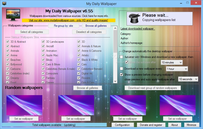 My Daily Wallpaper screenshot 1 - The main window of My Daily Wallpaper allows you to choose the image categories you want to use