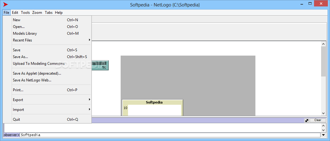 NetLogo screenshot 3 - The Code tab allows you to write the code and verify it in order to find errors.