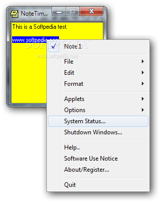 NoteTime screenshot 1 - The main window of the application allows you to take notes and to access the preferences and the applets.