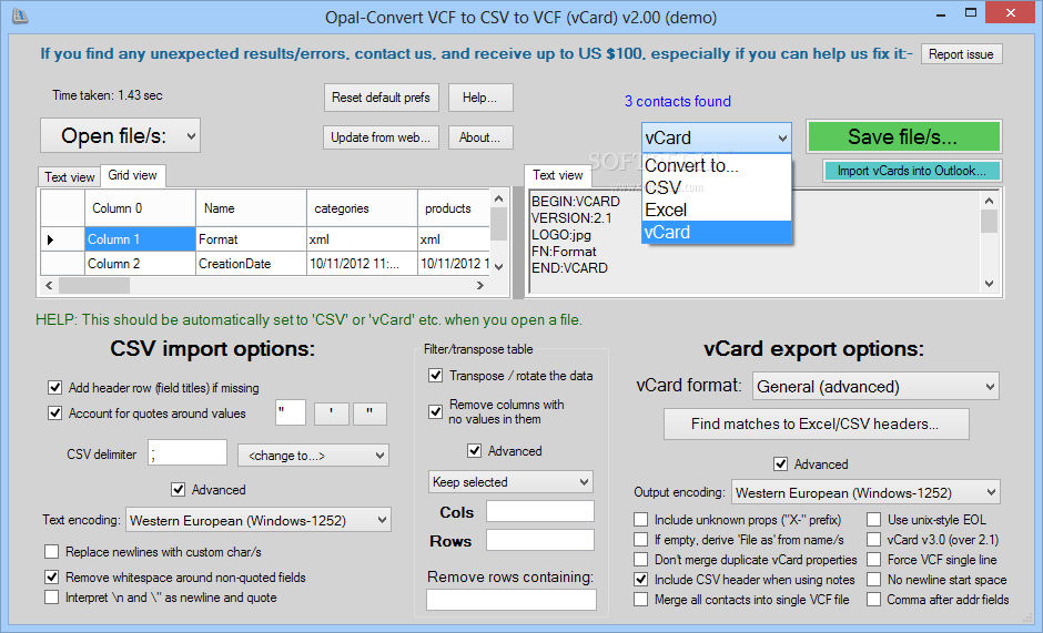 OPAL-VCFCSVתVCFvCard1.84_Opal-Convert VCF to CSV to VCF (vCard) 1.84