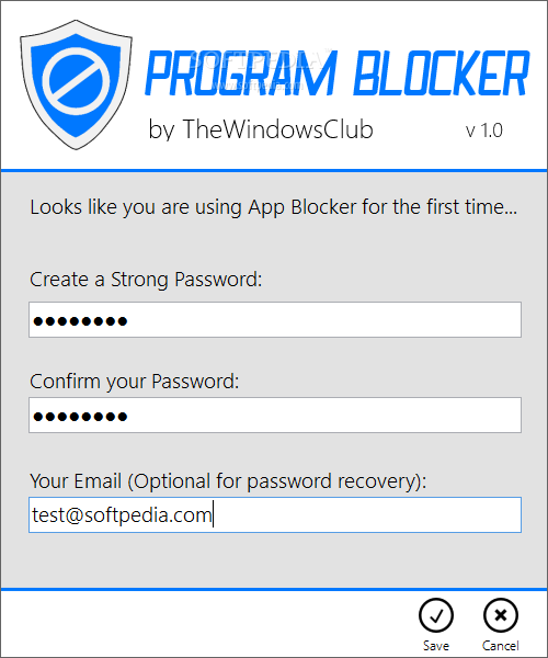 Program Blocker screenshot 1 - The first time you launch Program Blocker, you will need to set up an access password