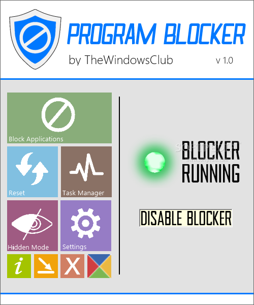 Program Blocker screenshot 2 - The main window of the application allows you to activate or deactivate the blocker with a single click