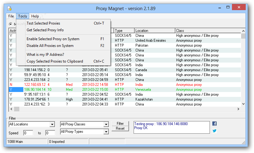 Proxy Magnet screenshot 3 - You can navigate to the Tools menu if you want to test the selected server or find out what is your IP address