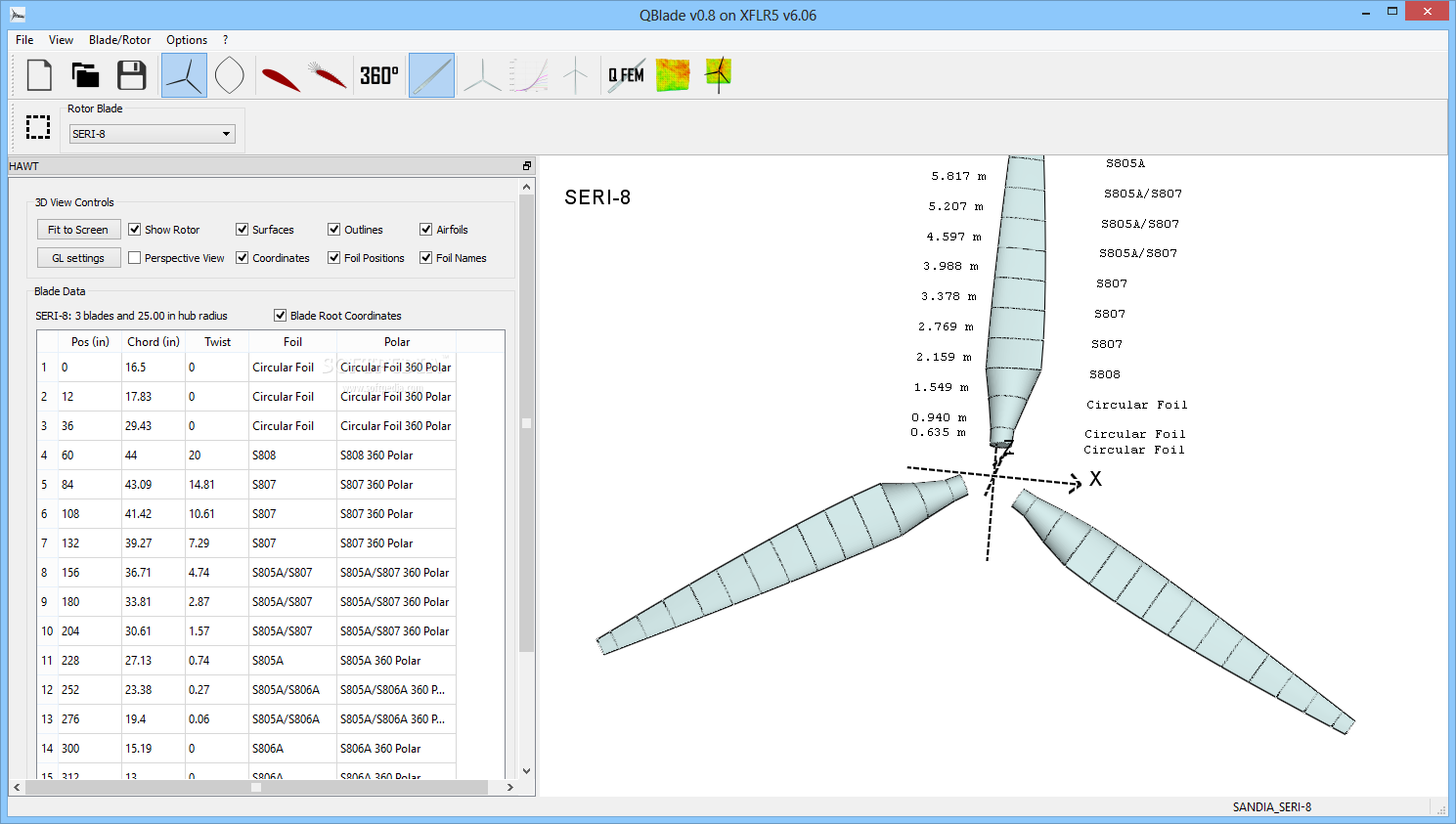 QBlade - You can visualize the rotor blade in 3D, together with 