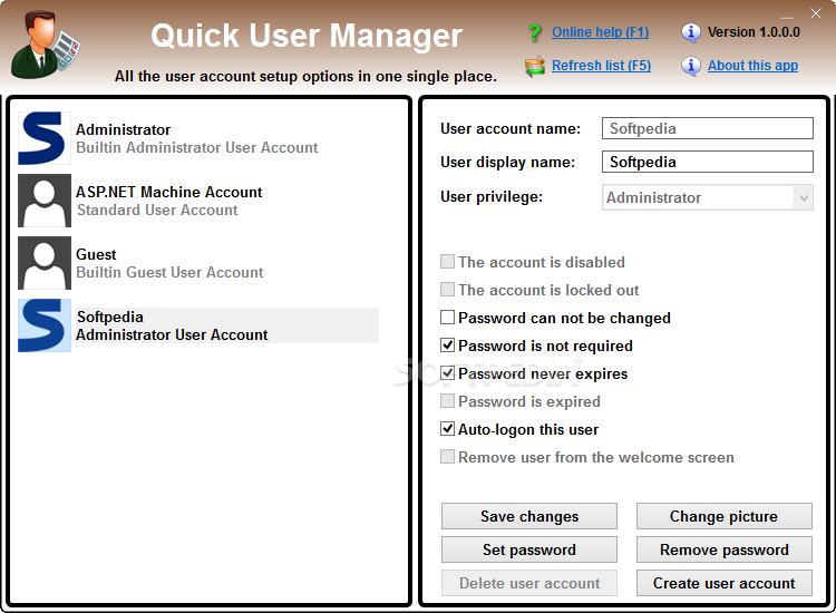 Quick User Manager Home Page Screenshot