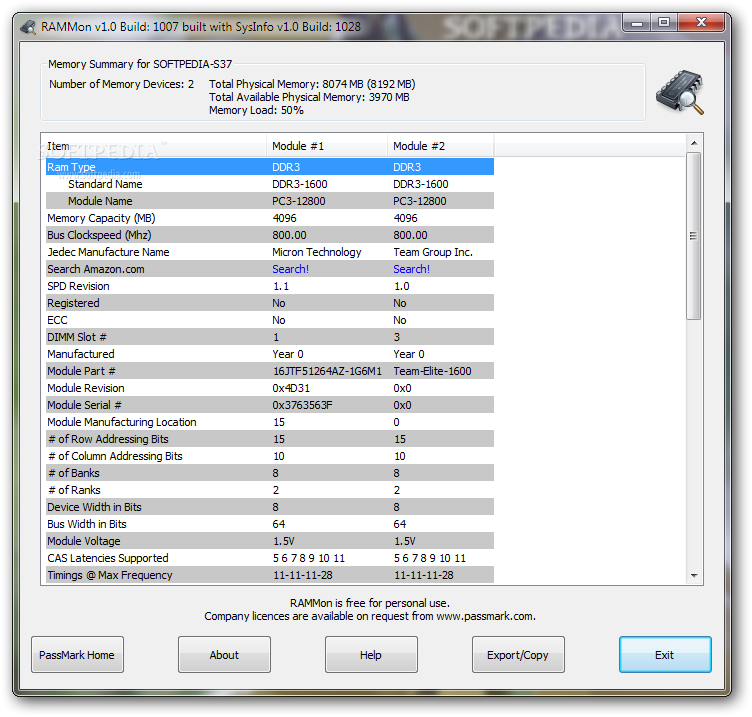 RAMMon screenshot 1 - RAMMon will provide users with detailed information regarding the system's memory modules