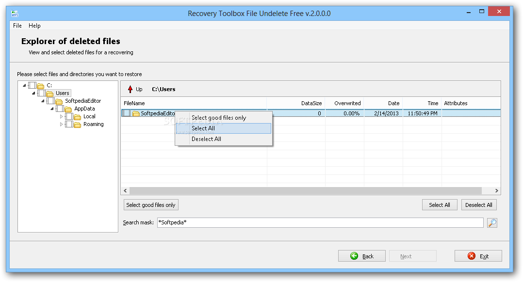 Recovery Toolbox File Undelete Free screenshot 2 - You can explore the selected drive in order to view and select deleted files for recovering