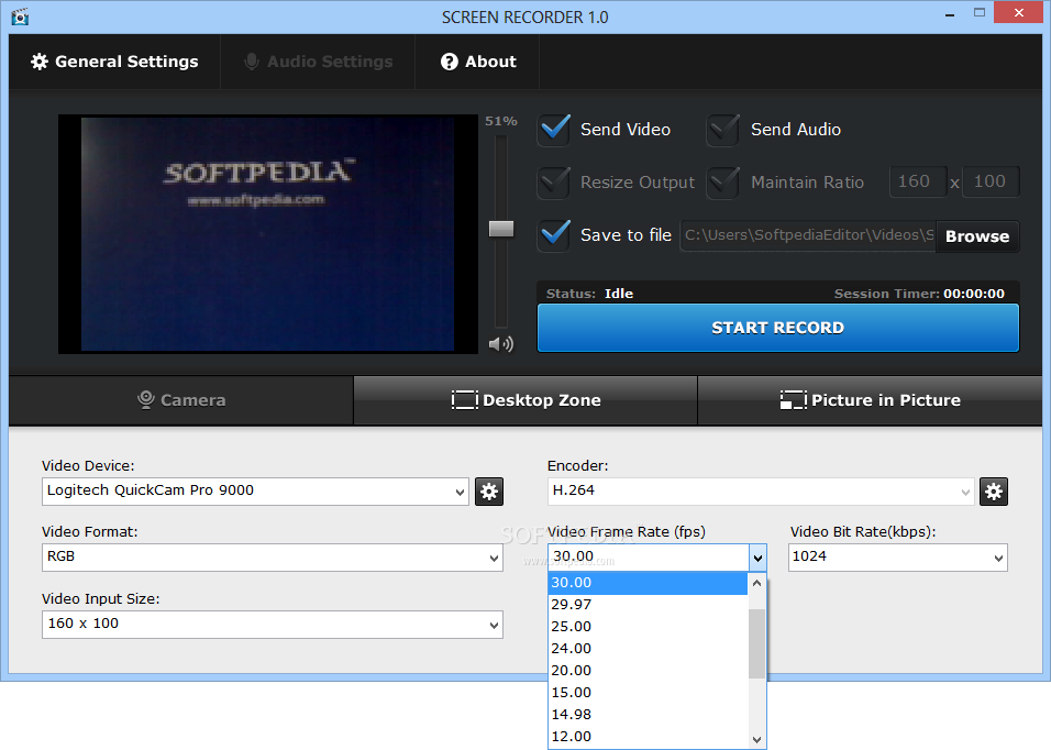 SCREEN RECORDER screenshot 3 - The Video Frame Rate menu allows you to choose the required FPS capture value