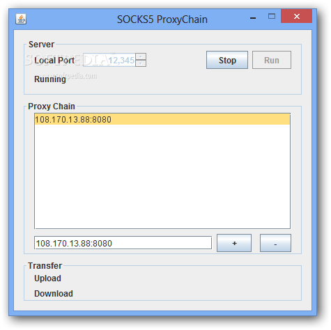 SOCKS5 ProxyChain screenshot 1 - The main window of SOCKS5 ProxyChain enables you to add the proxy server you want to use.
