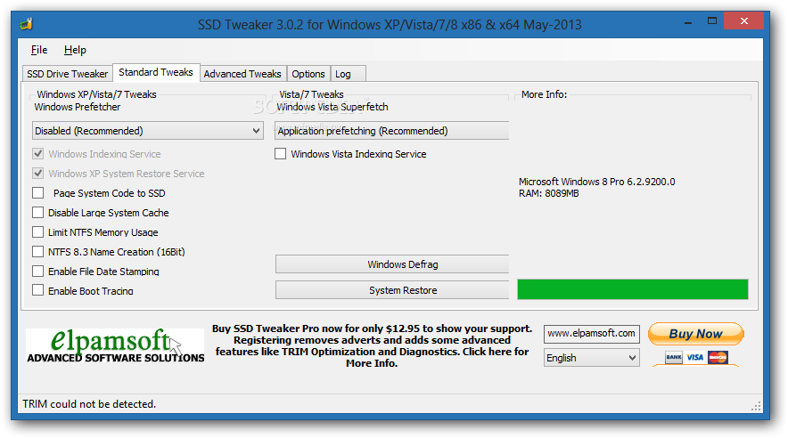 SSD Tweaker screenshot 1 - SSD Tweaker will help you to quickly and easily enhance your SSD performance