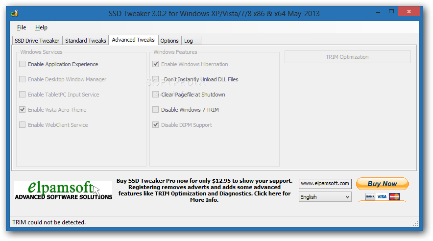 SSD Tweaker screenshot 2 - You have the possibility to enable Windows services such as WebClient or Desktop Window Manager