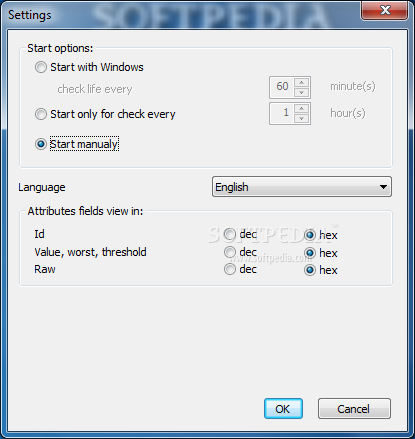 SSDlife Free screenshot 2 - You can use the Settings window of the software to start the application with Windows.