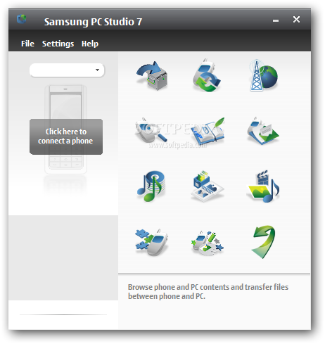 Samsung PC Studio screenshot 1 - With the help of Samsung PC Studio you are able to connect your mobile phone and manage your data