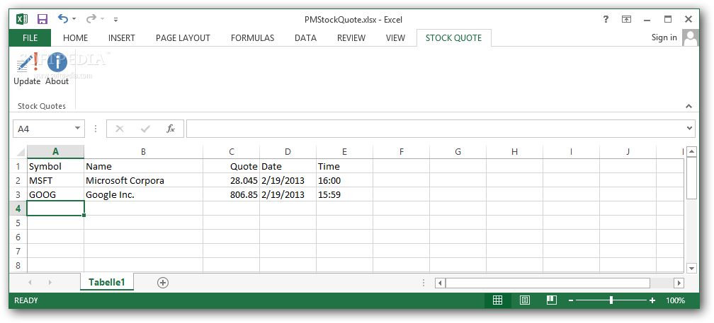 Stock Quotes In Excel (Marketxls)