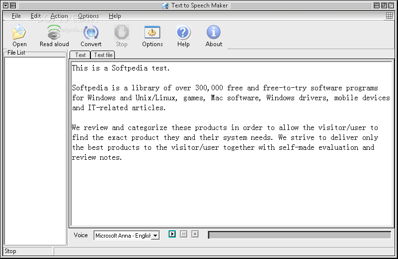 Text to Speech Maker screenshot 1 - The main window of Text to Speech Maker allows users to view the tools they have in hand to work with.