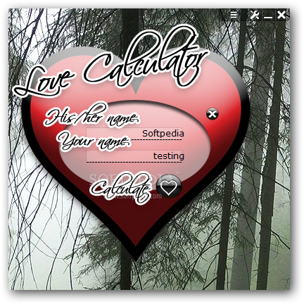 love calculator. "Just input the name of your loved one and yours into the Love Calculator 