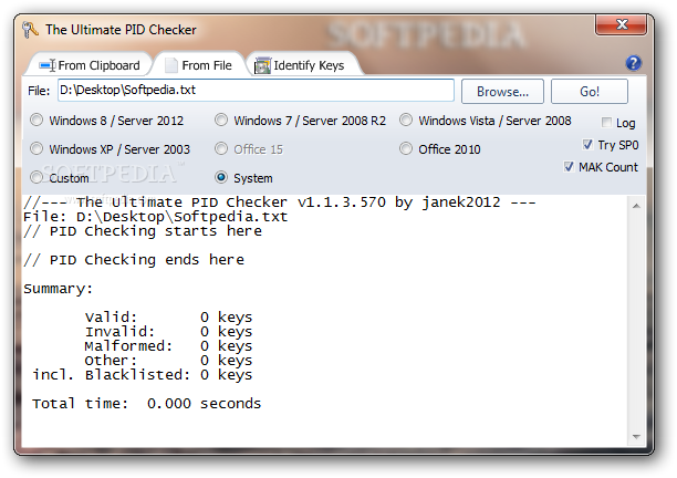 The Ultimate PID Checker screenshot 2 - The Ultimate PID Checker is also able to process text files that contain keys.